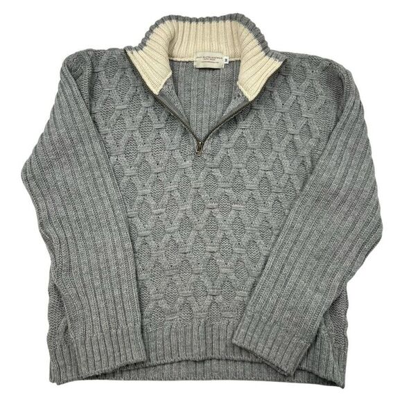 Aran Islands Knitwear Men's 100% Wool Gray Cable Knit Half-Zip Sweater Size M - Picture 1 of 8